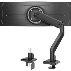 monTEK Single Monitor Arm for Max 45 Inch Ultrawide Screens Adjustable Monitor Desk Mount Holds 35 Lbs Cable Management with Clamp/Grommet Desk Mount, VESA 75/100mm