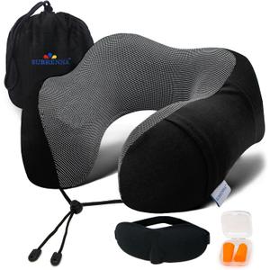 Adjustable Travel Pillow for Neck Support & Comfort, Lightweight Memory Foam Travel Neck Pillow for Sleeping - Washable & Breathable Plane Pillow for Traveling with Eyemask, Earplug & Carry Bag (Cosmic Black)