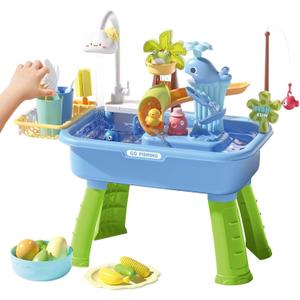 Kids Water Table, 4 in 1 Outdoor Water Games for Kids, with Tap & Fishing Game, Sensory Table - 43 Pieces Water Accessories for Indoor & Outdoor Fun During Summer