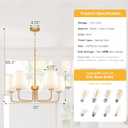 Farmhouse Chandelier, 5-Light Gold Chandelier with White Fabric Shade, Height Adjustable Modern Dining Room Light Fixture with E26 Base for Bedroom Foyer Hallway Entryway Kitchen Living Room