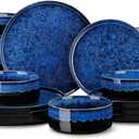 vancasso Starry Plates and Bowls Sets for 8, 24 Pieces Blue Dinnerware Sets for Kitchen, Modern Stoneware Dishes Set, Dishwasher and Microwave Safe