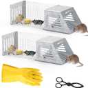 Humane Rat Trap, 2 Pack Combined Automatic Continuous Mouse Traps Cage, Reusable Small Rodent Chipmunk Squirrel Trap Live Animal Cage Catch and Release Mice Catcher for Indoor and Outdoor