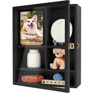 Pet Memorial Shadow Box, 14.7"x 12" Dog Memorial Shadow Box with Adjustable Shelves & Pin-Back Board, Wooden Pet Memorial Box for Ashes, Photos & Keepsakes, Loss of Pet Sympathy Gift, In Memory of Dog