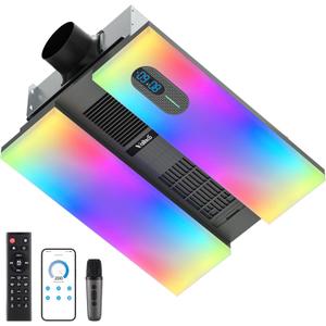 Bathroom Exhaust Fan with Heater, Light, Bluetooth Speaker, Odor & Humidity Sensors, 230 CFM Quiet Ceiling Fan with 3 Dynamic RGB Lighting, 3CCT - Remote App Control - Compatible with Alexa (Pro, Charcoal)