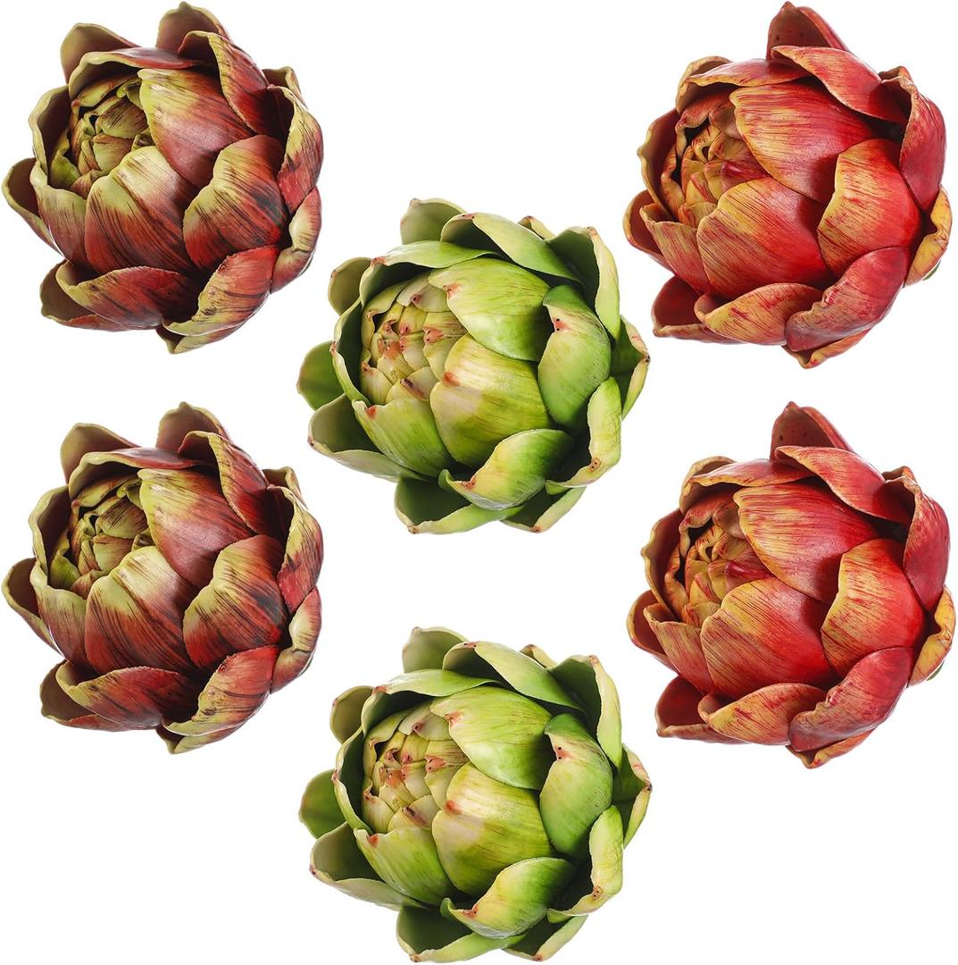 Timgle 6 Pcs Colorful Artificial Artichokes Fake Vegetables and Fruits for Summer Kitchen Wedding Bowl and Vase Decorations (Large)