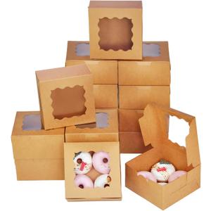 Bakepacker Brown 30-Packs Bakery Boxes with Window 6x6x3 inches Thick & Sturdy Macaroon Pastry Boxes Cookie Boxes for Bakerys