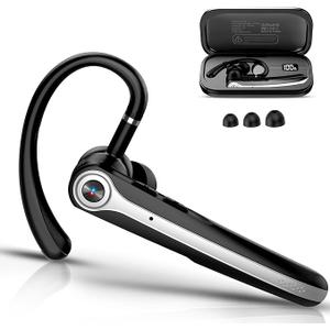 Bluetooth Headset, Wireless Bluetooth Earpiece with ENC Noise Canceling Mic, 120Hrs Talk Single-Ear Headphones, LED Display, IPX7, V5.4 Hand-Free Earphone for Business/Trucker/Driver(Deep black)