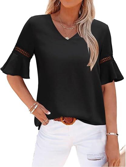 STYLEWORD Womens Tops Dressy Casual Short Sleeve V Neck Spring Summer Blouses Business Work Shirts , XXL