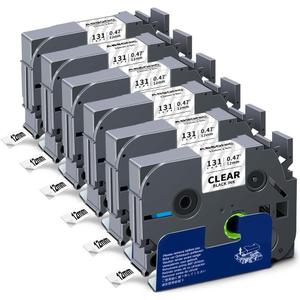 Absonic 6-Pack 12mm 0.47 Laminated Clear Tape Compatible for Brother TZe-131 TZe131 Label Tape 1/2 Tze Label Tape for Brother Ptouch PT-D210 PT-D220 PT-H111 PT-H100 PT-D400 Label Maker, Black on Clear