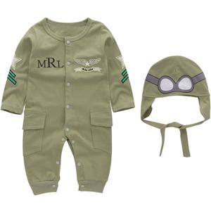 LXKIKMM Toddler Baby Boys Pilot Jumpsuit Set Toddler Outfits with Cap and Scoks (Green)
