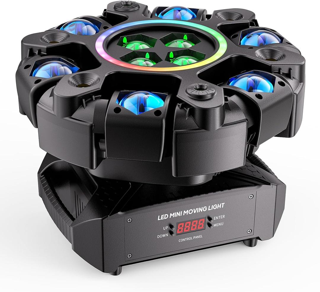 Moving Head DJ Stage Light 6-Arm RGBW with 4 Honeycomb Beams, 90 Swing 540 Rotate, White/Warm Strobe, Red/Green Starry Sky, Colorful Aperture Effects, Auto/DMX512 Control for Party Club Wedding