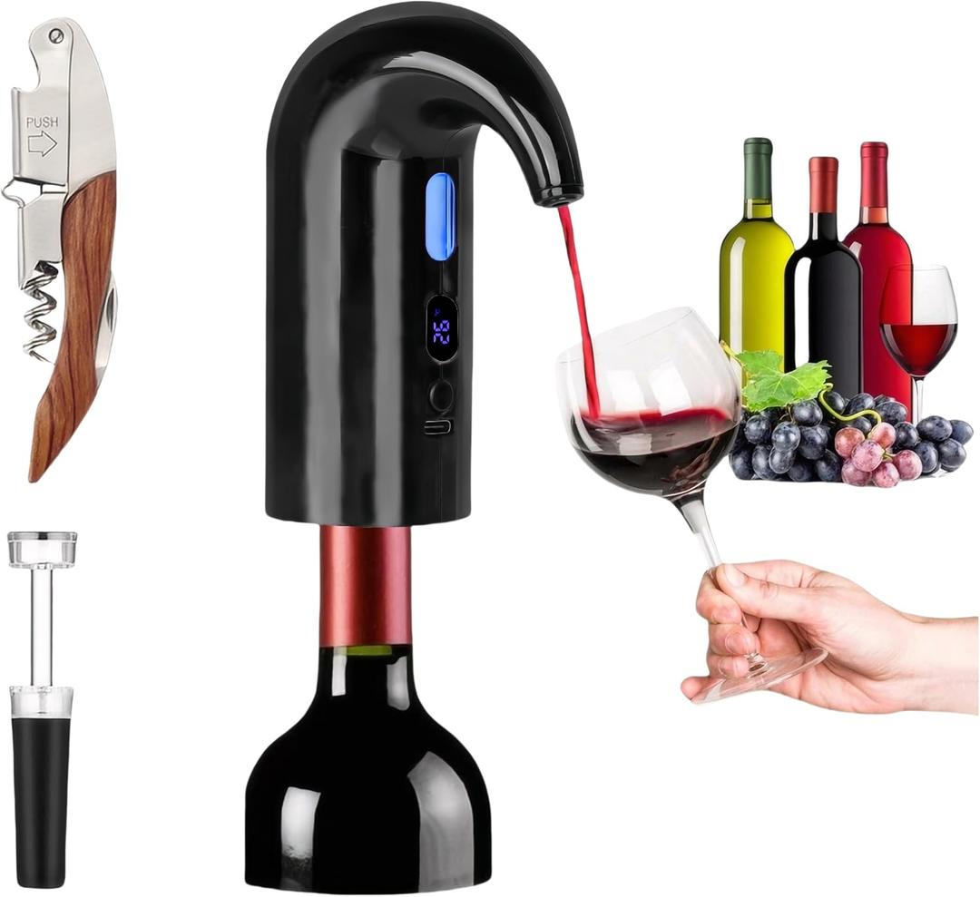 Electric Wine Aerator, Wine Decanter Pump Dispenser Gifts Set,Automatic Wine Aerator Pourer Spout. Wine Dispenser Pump Wine Accessories, Wine Gifts for Women Wine Lovers Black