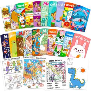 Elfew 20Pack Small Activity Books for Kids Age 4-8,8-12,Puzzles Books for Kids Party Favor Gift, Brain Game, Over 280 Different Games fit Classroom Activity, Boy and Girl Birthday Goodie Bag Stuffers