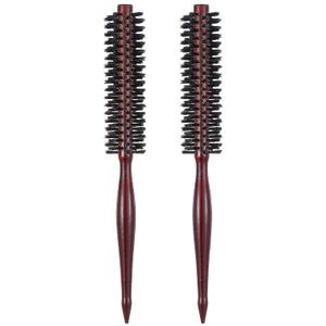 2 Pcs Small Round Brush, Natural Boar Bristle Hair Brush, Portable Mini Round Brushes with Wood Handle for Women and Men Short or Thin Hair, Beard Fine, Drying, Styling, Curling, Restore Shine