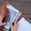 Padfolio Portfolio Leather Binder, Interview Legal Document Organizer, Padfolio Clipboard Folder, Business Card Holder Included 2pcs Letter Sized Writing Pad (Brown)