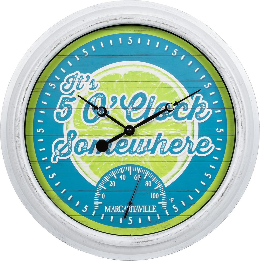 La Crosse Technology 433-3841MV2T 15.75" Indoor/Outdoor Quartz Clock with Temp-Margaritaville Its 5 OClock Somewhere