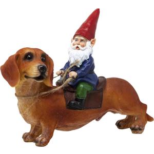 Funny Guy Mugs Gnome and a Dachshund Garden Statue- Indoor/Outdoor Garden Dog Gnome Sculpture for Patio, Yard or Lawn