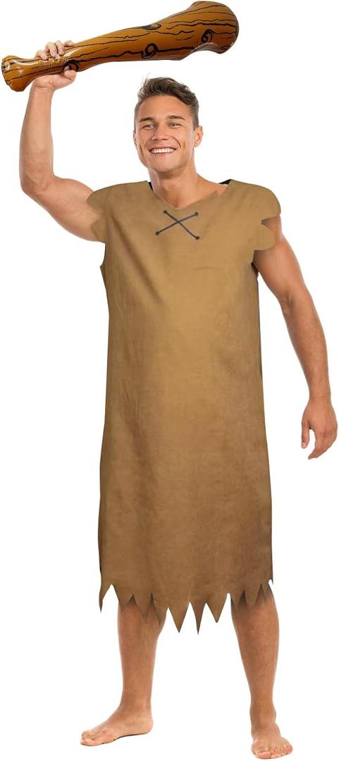 FINASKASU Halloween Costume for Men Adult Classic Caveman Cosplay Costumes Funny Simple Prehistoric Outfit (X-Large, Brown)