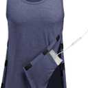Deyeek Post Surgery Shirts Men Shoulder Mastectomy Recovery Tank Tops with Drain Pockets Adaptive Rotator Cuff Magic Tape (Large, Navy Blue)