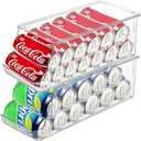 2 Pack Soda Can Organizer for Refrigerator Stackable Can Holder Dispenser with Lid for Fridge Rack Freezer, Clear Storage Bins-Holds 12 Cans Each (Clear)