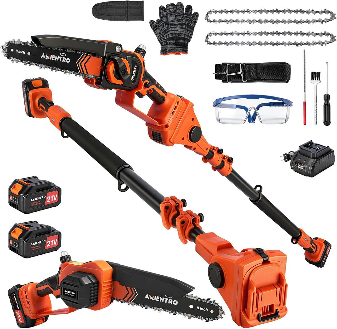 2-in-1 Electric Pole Saws for Tree Trimming, 8 Inch
Brushless Motor Mini Chainsaw Cordless with Extension Pole, 2x4000mAh Li Batteries & Charger, 16FT Max Reach
