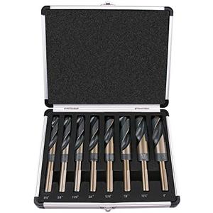 EFFICERE 8-Piece Premium 1/2” Reduced Shank Silver and Deming Large Drill Bit Set in Aluminum Carry Case, M2 High Speed Steel, 135-Degree Split Point | SAE Inch Size 9/16” - 1” by 1/16th Increment