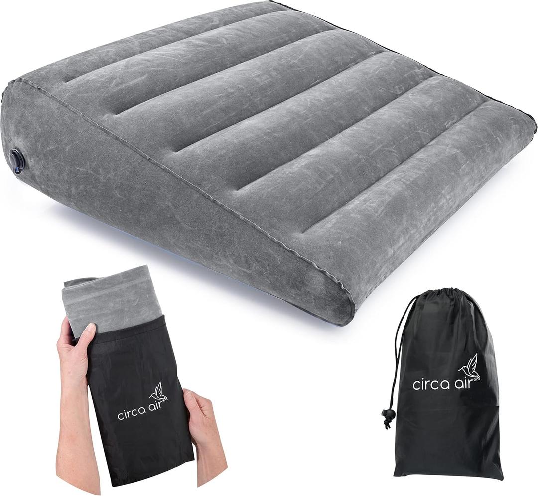 Circa Air Inflatable Wedge Pillow for Traveling - Travel Wedge Pillows for Sleeping in Bed, Acid Reflux, Sleep Apnea, Snoring for Back, Knee, Leg Elevation and Side Sleepers, Blow up Cushion
