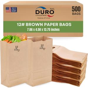 DURO Dubl Life SOS Large Brown Paper Lunch Bags Size #12, Blank Recycled Kraft Paper Sacks for Kids Snacks, Sandwich, Arts & Crafts Projects, Grocery Food To-Go and Retail - 500 Count
