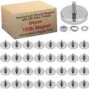Flutesan 64 Pieces Heavy Duty Neodymium Round Mounting Magnet with Bolt 1.65in-180lb-M6 Silver with Male Thread Stud Strong Rare Earth Magnet Super Powerful for Lighting Camera Brackets License Plate
