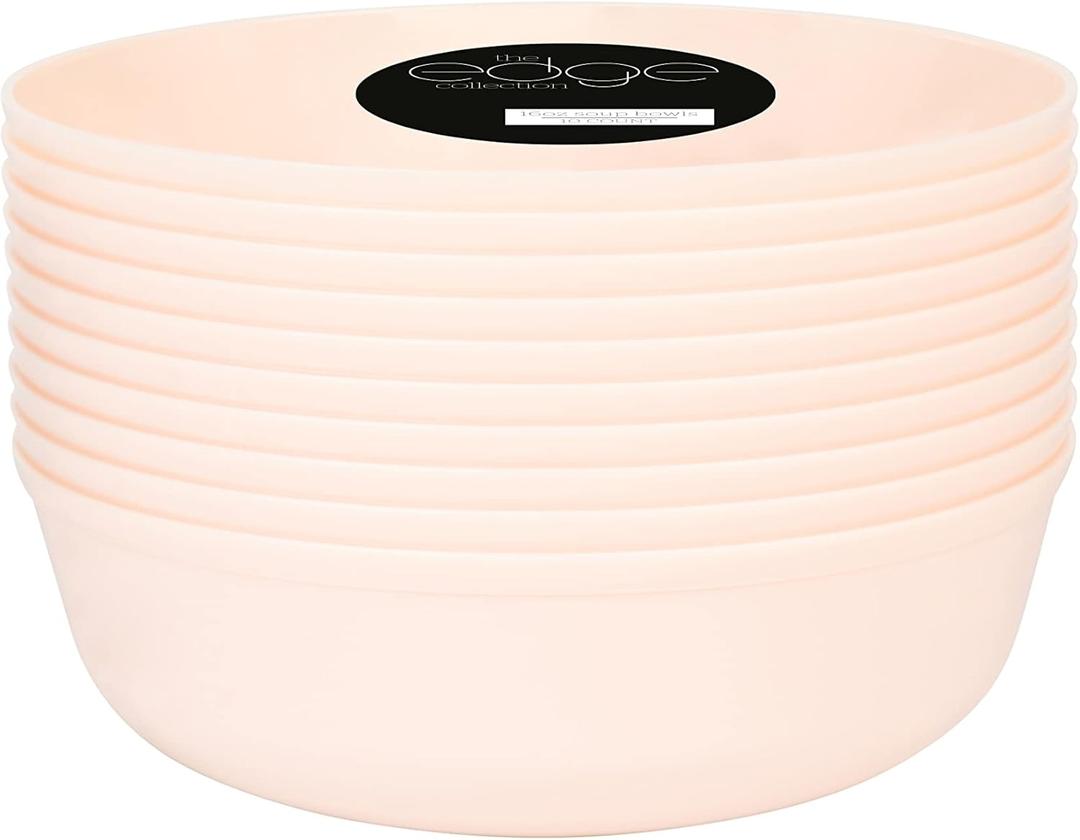 [30 Pack 16 OZ Bowls] Edge Collection Pink Plastic Party Soup Bowls Premium heavyweight Elegant Disposable Tableware Dishes