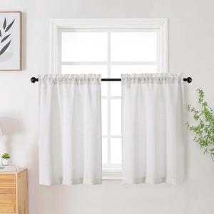 WelvetBLK Natural Kitchen Curtains Tier 36 Inch Length 2 Panels, Linen Blend Light Filtering Short Curtains Drapes for Bathroom Basement Half Window, Rod Pocket Design, Each 30Wx36L Inch