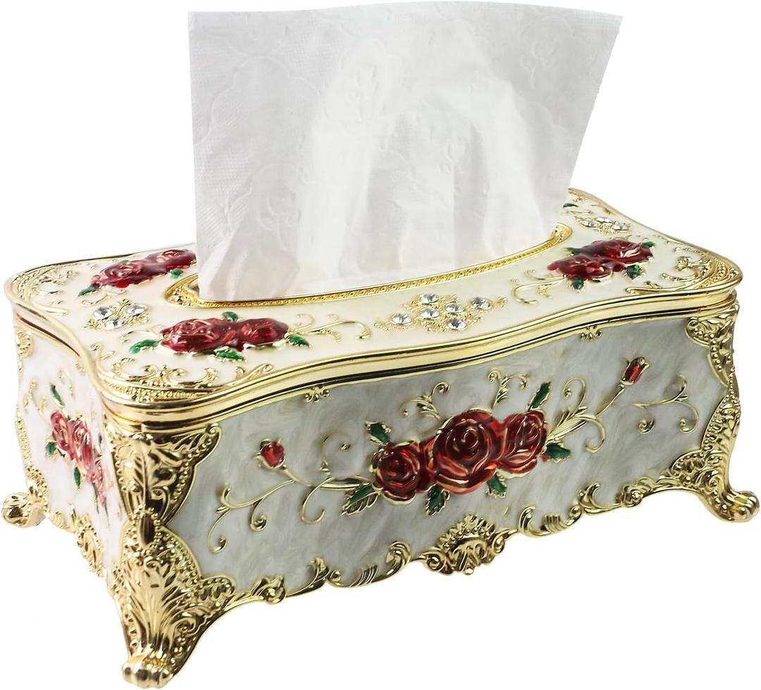 Geesatis Tissue Box Cover, Rectangle Tissue Box Holder, Rectangular Napkin Facial Tissues Holder for Bathroom Toilet Bedroom Living Room Table Desk Office Dresser, 1 Pcs White 9.05''x4.93''x3.74''