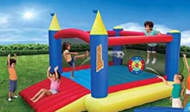 BANZAI Inflatable 12' Bounce House w Free Air Blower- Inflates in Under 2min- Heavy Duty Kids Adventure Bouncy Castle