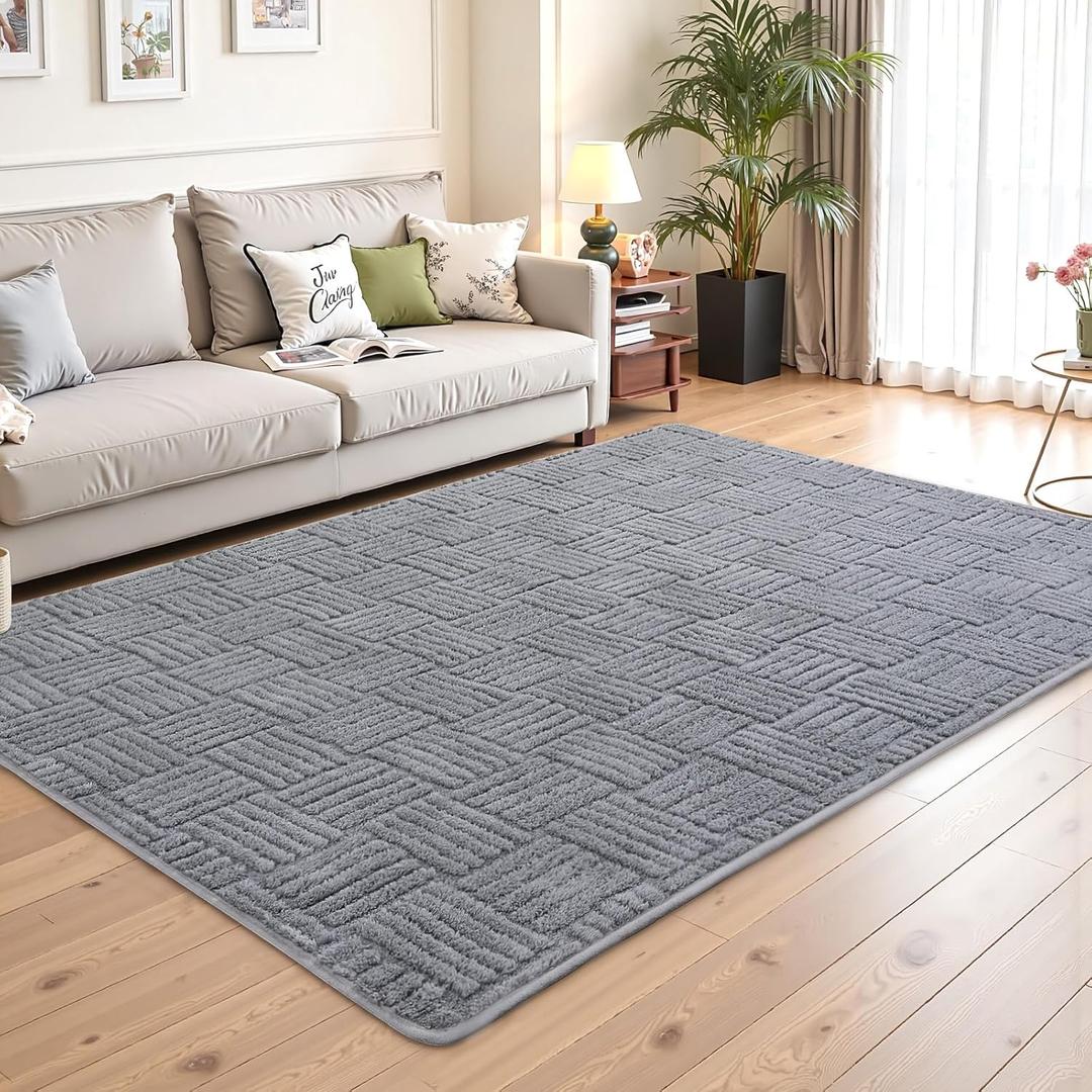 Grey Washable Shag Area Rug for Living Room, 6x9 Modern Geometric Non Slip Bedroom Rugs, Fluffy Soft Thick Carpet for Boys Kids Room, Dorm, Office, and Home Decor