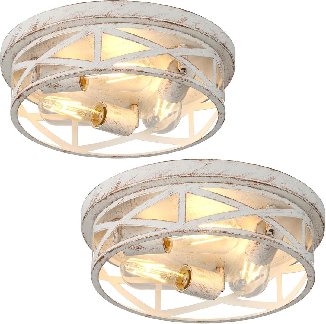 13 inch White and Gold Flush Mount Ceiling Light Fixtures,3-Light Modern Hallway Light Fixtures Ceiling, White and Gold Light Fixture Ceiling Mount for Farmhouse,Kitchen, Bedroom 2 Pack