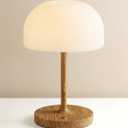 VoMii Mushroom Lamp, 9 Cordless Table Lamp Waterproof Shower Lamps with 4000mAh Battery Rechargeable & 3 Color Temperatures, Dimmable LED Night Light for Bathroom, Bedroom & Home Decor - Wood Grain