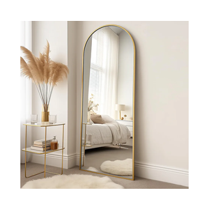 Floor Mirror, 58 "x 19" Full Length Mirror Wall Mirrors Hanging or Leaning Arched-Top Full Body Mirrors with Stand for Bedroom, Dressing Room, Gold