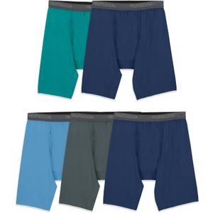 Fruit of the Loom Men's Micro Stretch Boxer Briefs, Designed to Move with You, Lightweight & Moisture Wicking (Long Leg - 5 Pack - Green/Blue/Grey)