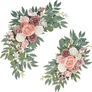 Finphoon Pink Wedding Arch Flowers Set of 2, Artificial Wedding Arch Floral Swag Arrangement for Reception Backdrop Decoration, Bridal Shower, Baby Shower, Photo Backdrop Decorations