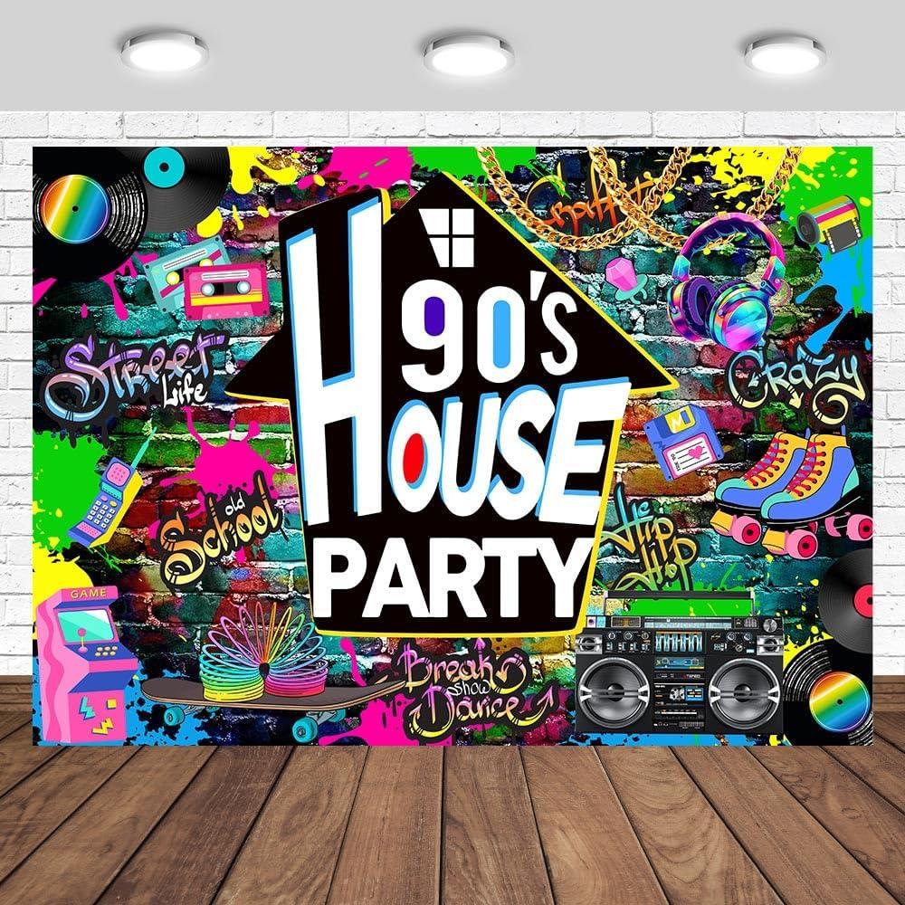 90s House Party Backdrop 8x6ft Hip Hop Retro Graffiti 90's Party Decorations Photography Background Banner Photo Studio Props (8x6ft)