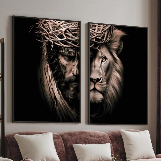 Jesus and Lion Canvas Wall Art Poster Set of 2, 40*60