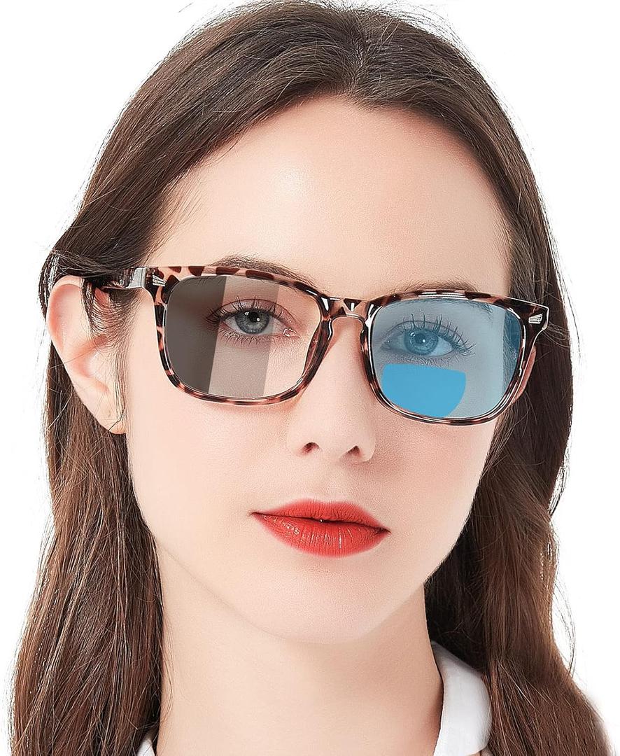 MARE AZZURO Photochromic Bifocal Reading Glasses Women Blue Light Blocking Square Readers Sunglasses 1.00 1.50 2.00 2.50 3.00 3.50 4.0 (Leopard, 4.0)