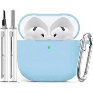 Ljusmicker for AirPods 4 Case 2024 with Cleaner Kit,Soft Silicone Protective Cover for Apple AirPods 4th Generation Cases for Women Men,AirPod 4 Case Accessories with Keychain-Sky Blue