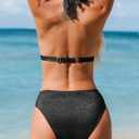 CUPSHE Women's Two Piece Bikini Sets V Neck Bathing Suits Textured Halter Side Shirred Back Hook Adjustable Straps, L