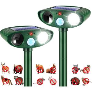 Pack of 2 2025 Solar Ultrasonic Repellent Outdoor Cat Squirrel Rabbit Deer Repellent Devices Skunk Repellent for Yard with Motion Detection Animal Deterrent Light for Racoon Rodent Dog Mole