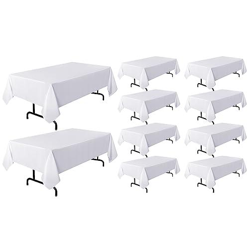 sancua 10 Pack White Tablecloth 60 x 102 Inch, Rectangle Table Cloth for 6 Feet Tables - Stain and Wrinkle Resistant Washable Polyester Table Cover for Dining Tables, Buffet Parties and Camping