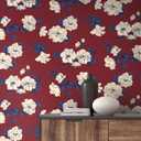 2 x HeloHo Floral Wall Paper Red Peel and Stick Wallpaper 17.3" x 197" Vintage Self Adhesive Removable Waterproof Contact Paper for Living Room Bedroom Decor