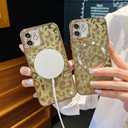 for iPhone 11 Case Magnetic,Soft Cute Luxury Leopard Cheetah Pattern Plating Glitter Bling Phone Case Compatible with MagSafe Clear Shockproof Back Cover for Women Girl 6.1"-Gold