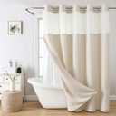 eachope Long No Hooks Needed Linen Textured Shower Curtain with Snap-in Fabric Liner Set,Cream Hotel Luxury Decor Shower Curtains for Bathroom,Waterproof & Washable, 71Wx80H 