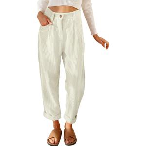 Acelitt Womens Elastic Waist Straight Leg Corduroy Pants with Pockets, XS